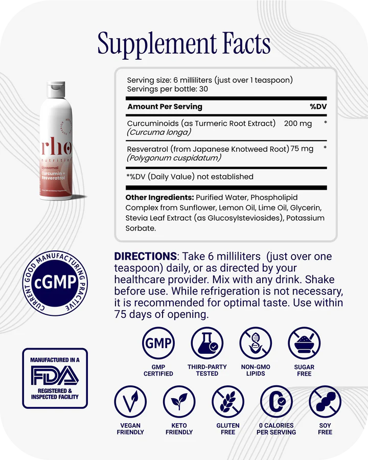 Liposomal Curcumin + Resveratrol (1 Pack) – Ultra High Absorption Liquid Curcumin Supplement – Promotes Joint Comfort, Mobility, Cellular Health and Overall Well-Being